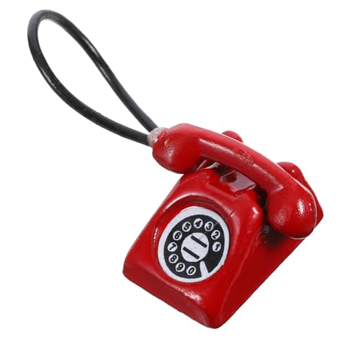 WOONEKY Miniatur Vintage Telefon für Puppenhaus Rotes Dekorationsaccessoire für Kreatives und Rollenspiele für Puppenhaus Zubehör und Miniaturmöbel von WOONEKY
