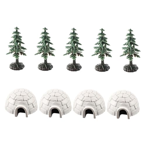 WOONEKY Modellset mit Mini Igloos und Weihnachtsbäumen Detailreiche Arktische Figuren aus Robustem Kunststoff Edukatives für DIY Micro Landschaft Dekoration von WOONEKY