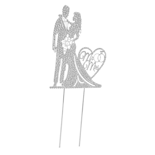 WOONEKY Mr Mrs Hochzeitstortenaufsatz Silber Cake Topper Dekoration Brautpaar Romantisch Party Tortenstecker Verlobung von WOONEKY