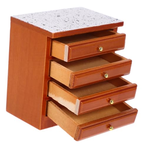 WOONEKY Nachttisch Vintage Holz Möbel Deko Puppenhaus Zubehör für DIY Mini Gestaltung Gestaltetes Möbelstück mit Verarbeitung von WOONEKY
