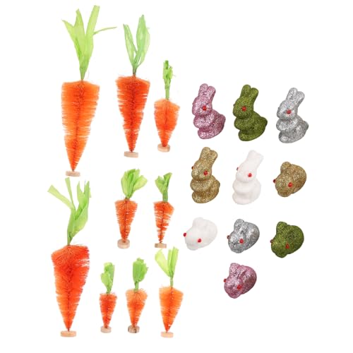 WOONEKY Osterhasen Figuren mit Karotten Teiliges Deko für Tisch Regal und Garten Glitzernde Hasenornamente für Frühlingsfeiern und Osterdekoration von WOONEKY