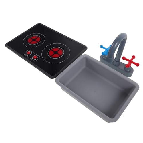 WOONEKY Pretend Play Küchen Set mit Realistischem Wasserhahn und Spüle Induktionsherd mit Licht und Soundeffekten Kindgerechtes Küchenspielzeug für Jungen und Mädchen Fördert Feinmotorik von WOONEKY
