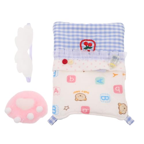 WOONEKY Puppenbettwäsche Set aus Baumwolle mit Augenmaske und Kissen Niedliches Zubehör für Puppen Dekorative Miniatur Bettwäsche für Puppenhaus Schlafzimmer von WOONEKY