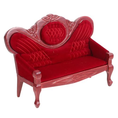 WOONEKY Puppenhaus, Rotes Holzsofa, Maßstab 1:12, Puppenhausmöbel, Miniatur-viktorianische Möbel, Puppenhaus-Couch, Miniatur-Sofa, Szene-Dekoration von WOONEKY