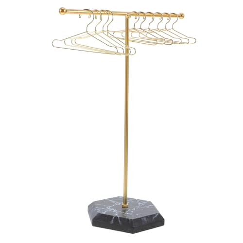 WOONEKY Puppenhaus Kleiderständer Miniatur Kleiderbügel für Puppen Robust und für Aufbewahrung von Puppenoutfits und Kleidern mit Kleiderbügeln Gold von WOONEKY