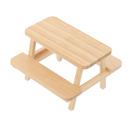 WOONEKY Puppenhaustisch Puppenhauszubehör Hauszubehör Mini Miniatur Holzmöbel Puppenhausdekor Modell Picknicktisch Mini Hausmöbel Picknicktisch Modell Mini Möbel von WOONEKY