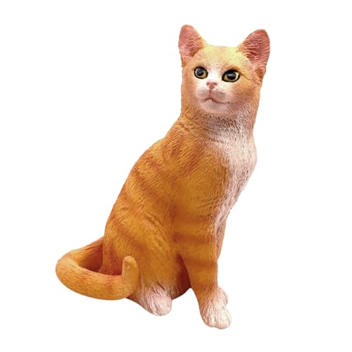 WOONEKY Realistische Katzenfigur aus Hochwertigem Kunststoff Stabile Desktop Deko Pädagogisches für Tragbares Modell der Sitzenden Gelben Katze Detailgetreues Lernspielzeug von WOONEKY