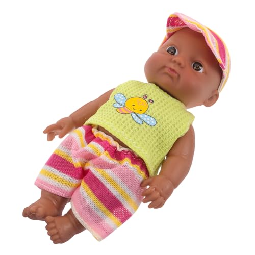 WOONEKY Lebensechte Afroamerikanische Babypuppe 18cm Realistische Kleiner Puppe aus Vollvinyl Weiche Körperpuppe für Mädchen Spielzeug für Kleinkinder von WOONEKY