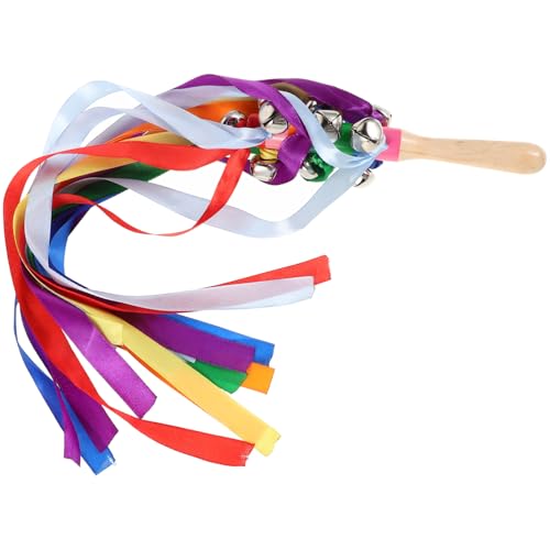 WOONEKY Regenbogen Ribbons Stäbe mit Glocken Handgehaltenes Tanzgerät für Outdoor Aktivitäten Hochzeiten und Festliche Feiern Robuste Spiralförmige Ribbons für Kreativen Tanz und Bewegung von WOONEKY