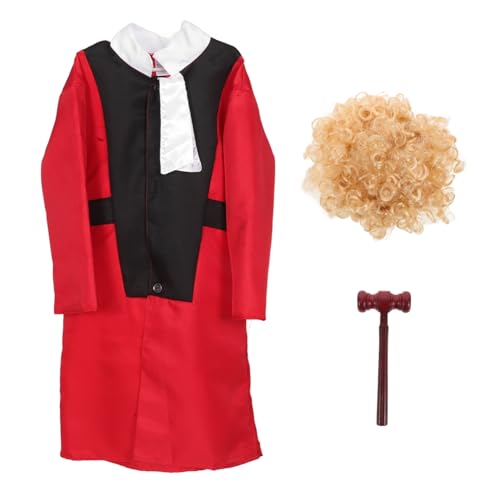 WOONEKY Richter Kostüm mit Perücke und Hammer Authentisches Rollenspiel Outfit für Jungen und Mädchen Komfortabel Langlebig für Theater Halloween und Karrierespiel von WOONEKY