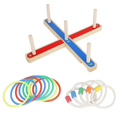 WOONEKY Ringwurfspiel aus Holz Buntes Wurfspielzeug für Ab Jahren Pädagogisches Outdoor und Indoor zur Eltern Junge Mädchen Interaktion Fördert Bewegung und Farberkennung von WOONEKY