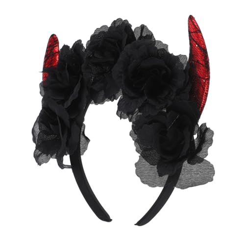 WOONEKY Rosen Stirnband Blumen Halloween Haarband Halloween Kopfschmuck Horn Kopfbedeckung Cosplay Stirnbänder Teufelshörner Kopfschmuck Haarschmuck Cosplay Kopfbedeckung Cosplay Haarband von WOONEKY