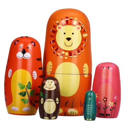 WOONEKY Russische Nistpuppen aus Holz mit Tiermotiven Mehrlagig Handbemalt Robust und Sicher Dekoratives Sammelspielzeug für Zuhause von WOONEKY