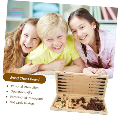 WOONEKY Schachspiel aus Hochwertigem Holz Faltbares Schachbrett mit Schach und Checkers Tragbares Multifunktionales Brettspiel für Erwachsene von WOONEKY