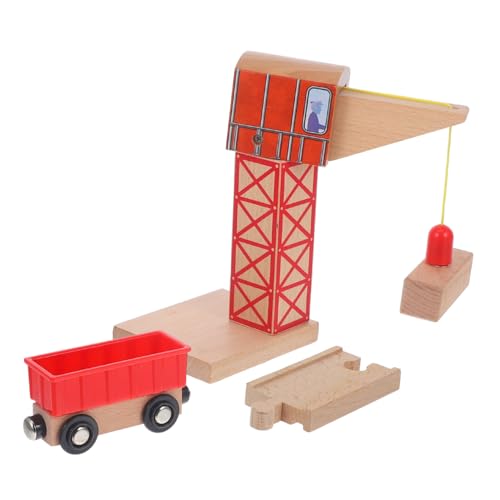 WOONEKY Schienenanhänger Spielzeug Eisenbahnkran Modelleisenbahn Zugkran Requisite Kinder Schienenkran Modell Simulation Kran Spielzeug DIY Zug Requisite Holz Eisenbahnkran Zug Requisite von WOONEKY