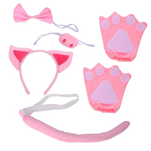 WOONEKY Schwein Kostüm Teilig Pig Ohr Haarreifen Rosa Nase Fliege und Handschuhe Cosplay Foto Requisiten für Halloween Karneval Mottoparty von WOONEKY
