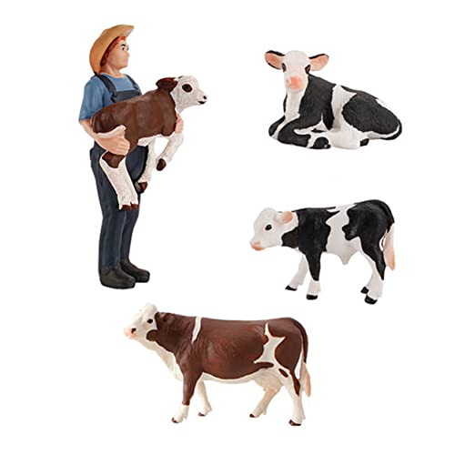 WOONEKY Simuliertes Vieh Miniatur-Tier-Ornament Puppenhaus Tier Dekoration Rindermodell Spielzeug Für Nutztiere Mini-plastiktiere Tierfigur Die Kuh Handgefertigtes Geschenk PVC Kind von WOONEKY