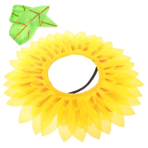 WOONEKY Sonnenblumen Kopfstück Set mit Goldglänzenden Handschuhen Leichtes Sonnenblumen Kostüm Zubehör für Tanzpartys Karneval Cosplay und Kinderveranstaltungen Weiches und Bequemes von WOONEKY