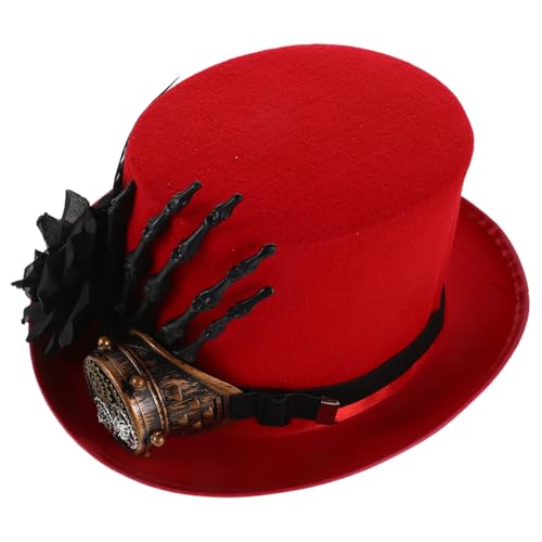 WOONEKY Steampunk Großer Top Hat mit Totenkopf Hand und Leichter Atmungsaktiver Halloween Kostümhut für Damen und Herren Vintage Gothic Stil für Themenpartys und Outdoor Aktivitäten von WOONEKY