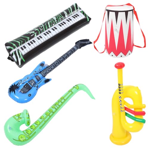WOONEKY Teiliges Aufblasbares PVC Musikinstrumente Gitarre Saxophon Trompete Piano Schlagzeug Bunte Party Deko Leicht Langlebig Geeignet für Geburtstagsfeier Strand Konzert von WOONEKY