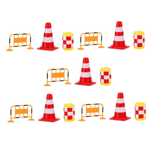 WOONEKY Teiliges Verkehrszeichen mit Roten Leitkegeln Orangen Absperrungen und Gelben Schutzfässern Pädagogisch Realistische Straßenmodelle Farbenfroh Leicht und Tragbar Fördert von WOONEKY