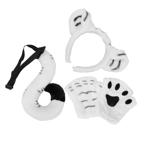 WOONEKY Tigerkostüm Teiliges Set mit Weichem Tier Tigerpfoten Handschuhen und Tigerohren Haarreif Bequemes Tierkostüm Zubehör für Jungen und Mädchen Fasching Party von WOONEKY