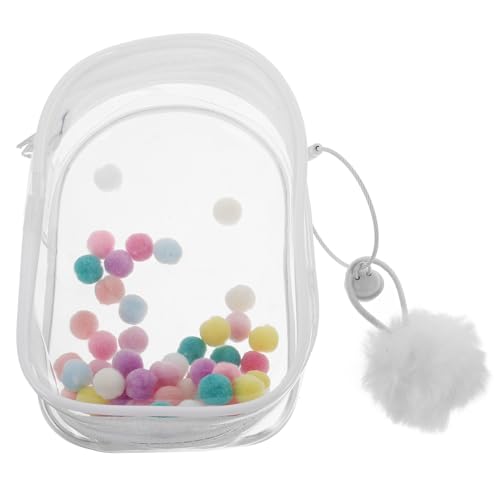 WOONEKY Transparente Puppen Aufbewahrungstasche mit Hoher Sichtbarkeit Tragbare Mini Figuren hülle mit Pompons Staubdichtes Organizer etui für Kleine Puppen für Unterwegs und Reisen von WOONEKY
