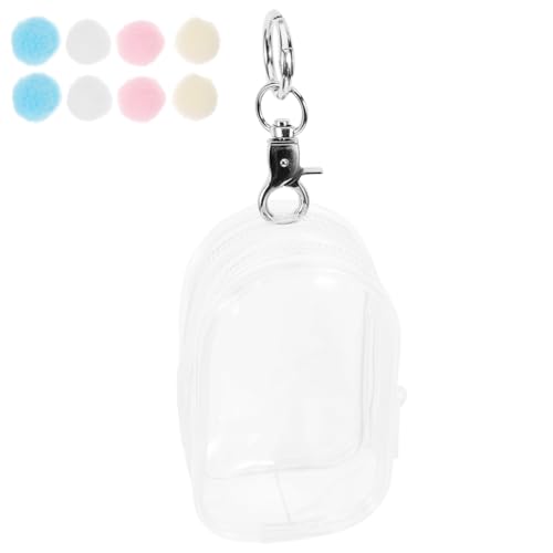 WOONEKY Transparente Puppenaufbewahrungstasche Mini Doll Container mit Praktischem Reißverschluss und Pompom für Mini Figuren Schmuck und Kleine Sammlerstücke von WOONEKY