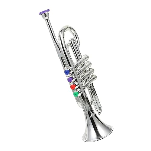 WOONEKY Trompete aus Kunststoff Tragbares Pädagogisches Musikinstrument für Mädchen Realistische Verarbeitung Vier Töne Silberfarben Fördert Musikalität und Spielerisches Lernen von WOONEKY