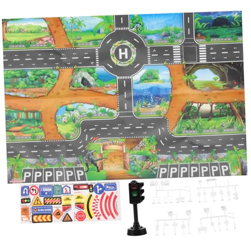 WOONEKY Verkehrszeichen Spielmatte mit Miniatur Verkehrsbarrieren und Ampeln Kindersicheres Straßenverkehrsmodell für Spielstraße Lernspielzeug und Verkehrserziehung von WOONEKY