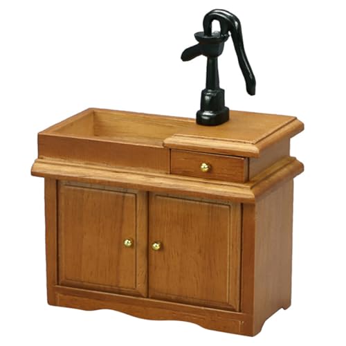 WOONEKY Waschbecken für Puppenhaus Realistisches Badezimmer Möbelstück Holz Waschbecken Schrank Dekorative Deko für Puppenhaus für DIY Miniaturmöbel und Szenen von WOONEKY