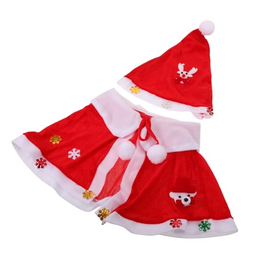WOONEKY Weihnachtsumhang Rot Samt Cape mit Kapuze und Santa Mütze Warm Kinderkostüm für Winter Festliche Aufführungen und Weihnachtsfeiern von WOONEKY