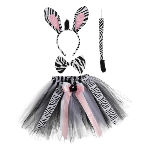 WOONEKY Zebra Kostüm Mädchen Tutu Rock Polyester Animal Kostüm mit Ohren Haarreif Schleife Faschingskostüm Dschungel Thema Komplettset für Rollenspiel und Halloween WOONEKY Zebra Kostüm Mädchen Tutu Rock Polyester Animal Kostüm mit Ohren Haarreif Schleife Faschingskostüm Dschungel Thema Komplettset für Rollenspiel und Halloween von WOONEKY
