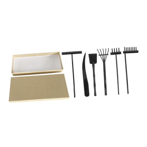 WOONEKY Zen Garten Rechen Set mit Schwarzen Sandharken und Aufbewahrungsbox Zen Sand Garten Zubehör für Schreibtisch DIY Miniatur Sandgarten Dekoration für Büro und Zuhause von WOONEKY