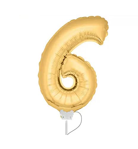 WOOOOZY Folienballon Zahl 6 am Stab, ca. 36cm, Gold von WOOOOZY
