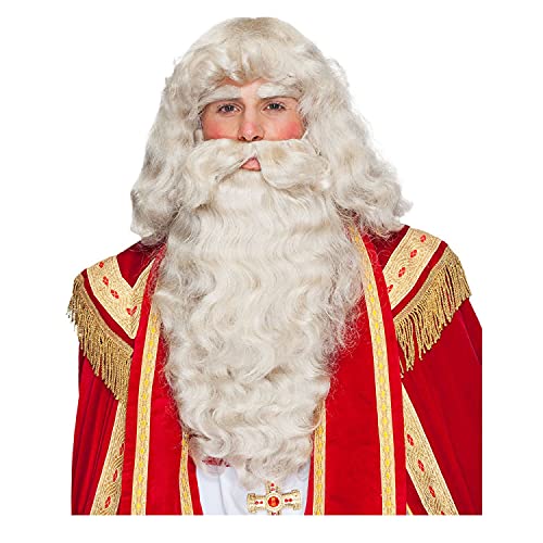 WOOOOZY NEU Perücke Herren Nikolaus Weihnachtsmann, Santa Claus, Set 3tlg. Perücke, Bart und Augenbrauen, Elfenbein - mit Haarnetz von PAPSTAR