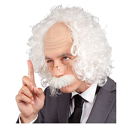 WOOOOZY NEU Perücke Herren Professor, mit Bart und Brille, weiß - mit Haarnetz von PAPSTAR