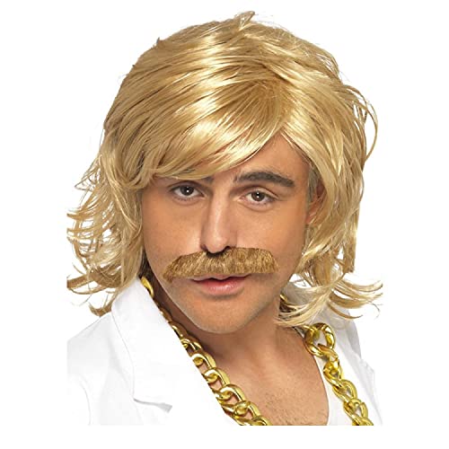 WOOOOZY NEU Perücke Herren Show Star Dandy mit Schnurrbart, blond - mit Haarnetz von PAPSTAR
