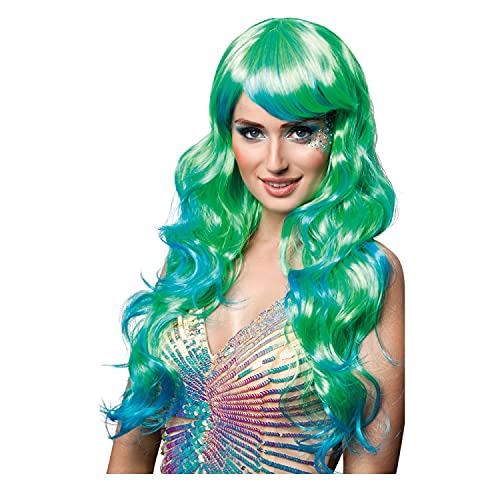 WOOOOZY NEU Perücken Damen Langhaar mit Pony Meerjungfrau Aqua, blau-grün - mit Haarnetz von PAPSTAR