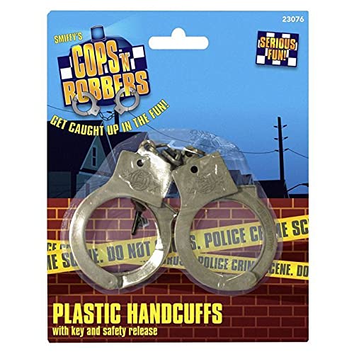 WOOOOZY NEU Plastik-Handschellen, Silber, mit Schlüssel und Sicherheitsfreigabe von PAPSTAR