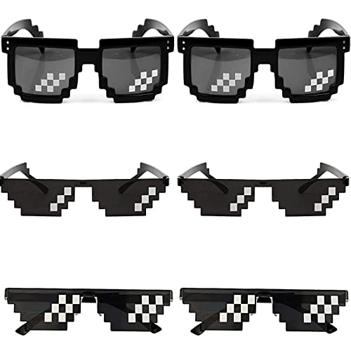 WAIZHIUA Thug Life Sonnenbrille, Kunststoff, schwarz, Pixel, lustige Sonnenbrille, Mosaikbrille für Erwachsene, Kinder, Foto-Requisiten, Partyzubehör, 6 Stück von WOOTONG