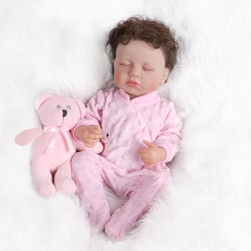 WOOZHI 50cm Reborn Baby Mädchen - Schlafende Lebensechte Reborn Puppe, Handgemachte Silikon Babypuppe aus Vollsilikon für Kinder ab 3 Jahren von WOOZHI