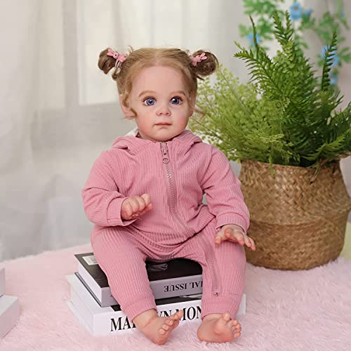 WOOZHI 55 cm Reborn Puppe Mädchen – Lebensechte Baby Puppe aus Weichem Silikon, Realistische Neugeborene Puppe mit Zubehör und Geöffneten Augen, Spielzeug für Kinder ab 3 Jahren von WOOZHI