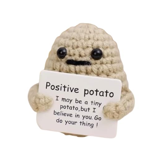 WORKIRAN Positive Kartoffel beige,10x5cm, Häkelpuppe, Gestrickte Wollpuppe mit Positiven Karten, Mutmacher, Glücksbringer, Emotionale Unterstützung von WORKIRAN
