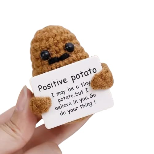 WORKIRAN Positive Kartoffel braun, 5cm, Häkelpuppe, Gestrickte Wollpuppe mit Positiven Karten, Mutmacher, Glücksbringer, Emotionale Unterstützung von WORKIRAN