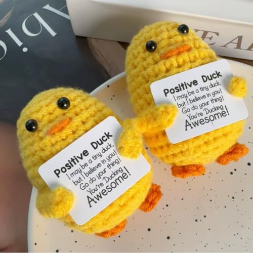 WORKIRAN Positives Küken,8x5,5cm, Häkelpuppe, Gestrickte Wollpuppe mit Positiven Karten, Mutmacher, Glücksbringer, Emotionale Unterstützung von WORKIRAN