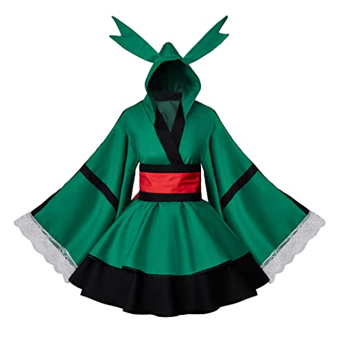 WOSHOW Anime Midoriya Izuku Deku Cosplay Battle Lolita Kimono Kleid Cosplay Kostüm Halloween Anzug (Damen-S), Grün, Deku, S von WOSHOW