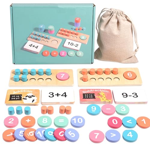 WOUYTPE Zahlen Lernen Holzspielzeug, Zahl und Zählung Motorikspielzeug, Lernspielzeug Mathematik, Schritt-für-Schritt-Grundlagen der Addition und Subtraktion vom Einfachen Zählen (Makronenfarbe) von WOUYTPE
