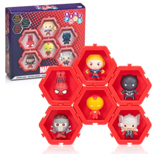 NANO PODS Marvel 6 Pack, Avengers Superhelden in einem verbindbaren Pod , Spielzeug für Kinder und Erwachsenensammler, Spider-Man, Iron Man, Captain Marvel, Thor, Black Panther und Starlord, Welle 1 von WOW! PODS