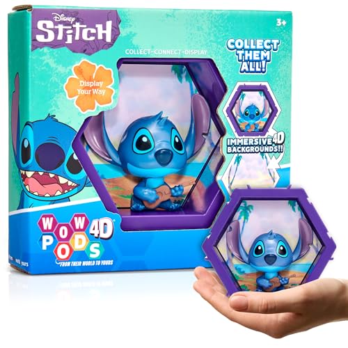 PODS 4D Disney Classic Stitch | Verbindbarer sammelbarer Bobble-Head-Charakter, der aus ihrer Welt in Ihre Welt bricht | Wand- oder Regalanzeige | Disney -Spielzeug und Geschenke | Serie 1 Nr. 445 von WOW! PODS